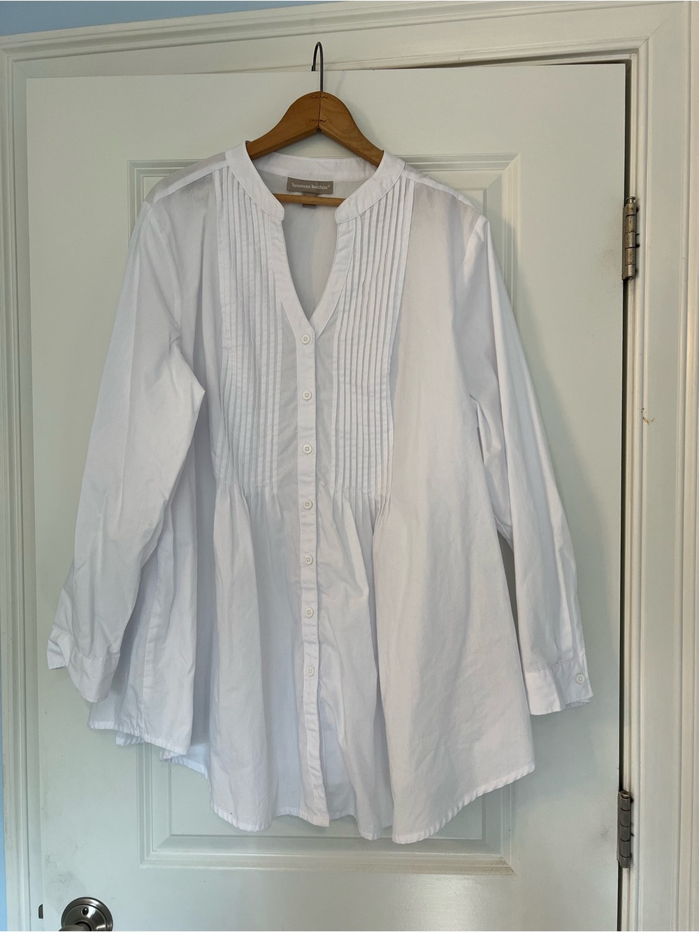 Woman Within White Button-Front Pintuck tunic Blouse